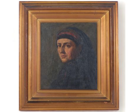 A Victorian oil on board, portrait of a woman, in original period frame, unsigned, 43cm x 38.5cm 