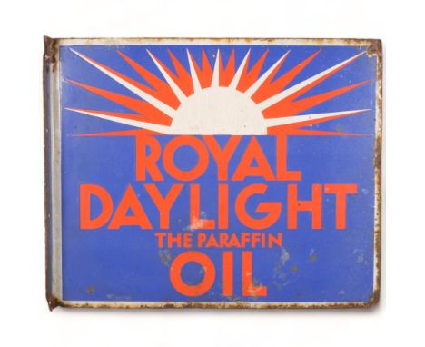 "Royal Daylight The Paraffin Oil", a Vintage double-sided enamel sign with flange, 46cm x 56cm, and a tin sign advertising Ma