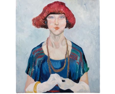 Clive Fredriksson, unframed oils on canvas, portrait of a girl with red hair, 59cm x 54cm 