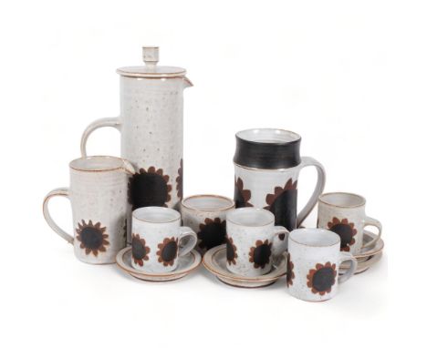 Briglin Pottery, a mid-century coffee set and large mug, many pieces impressed Briglin to base 