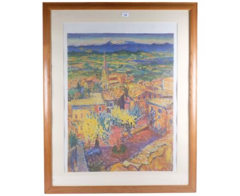 Freddie Gore R A - A limited edition coloured print, continental town scene, 157/250. 107x86cm, framed. 