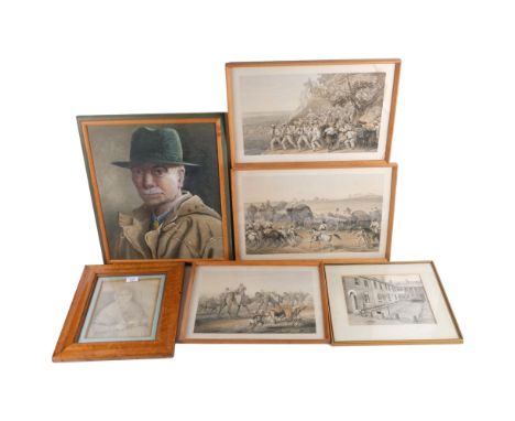 Oil on board, portrait of Lieutenant General Sir Adrian Paul Ghislain, 54cm x 44cm, 3 framed studies "Campaigns in India", in