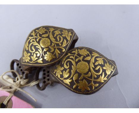 A Pair of Late 17th/Early 20th Century Persian Sword Scabbard Buckles with Gilt Decoration.