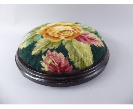 A Circular Tapestry Top Footstool, 29cms Diameter