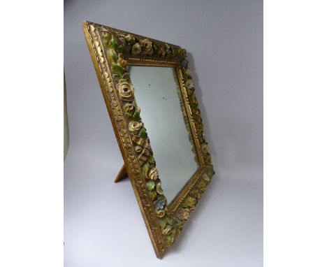 A Victorian Easel Backed Mirror with Carved and Moulded Decoration to Frame Depicting Flowers, Ribbons and Swags in Gilt and 