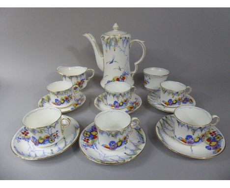 A 1930s Carltonware Floral Decorated Coffee Service Comprising Six Cans and Saucers, Coffee, Cream and Sugar.