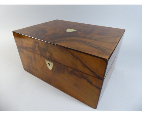 A 19th Century Walnut Ladies Work Box with Shield Shaped Mother of Pearl Escutcheons. Removable Tray. 30x24x16cn