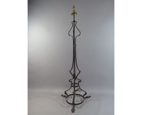 A Late 19th Century Arts and Crafts Wrought Iron Standard Lamp in the Style of W.A.S Benson 183cm High, Adjustable to 240cm h