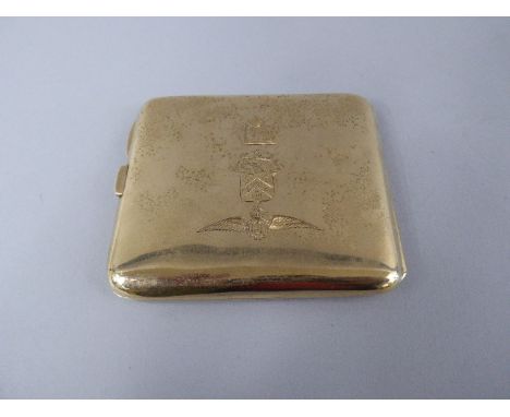 A 9ct Gold Cigarette Case Inscribed to Outer with RAF Insignia and Heraldic Unicorn, Phoenix and Leopard Devices. Inner Inscr