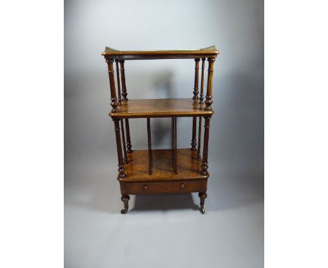 A Victorian Burr Walnut Rectangular Canterbury Whatnot with Turned Reeded Supports, Raised Ormolu Gallery and String Inlay to