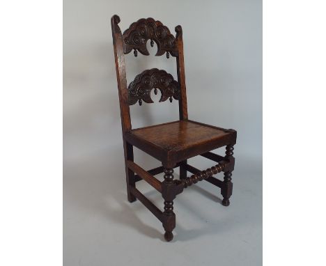 A 19th Century Oak Carved Ladder Back Hall Side Chair 