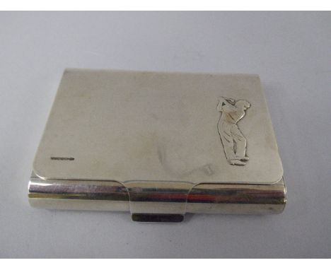 A Silver Cigarette Case Decorated in Relief with Golfer, B'ham Hallmark. 8.75cm Long