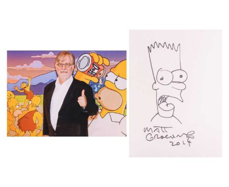 Matt Groening (b.1954) American animator, a signed sketch of Bart Simpson, black ink drawing on paper with autograph below, d