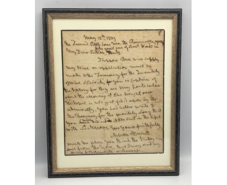 A original handwritten letter from Horatio Nelson to Captain Sutton of HMS Victory.Written in London and dated May 12th 1803,