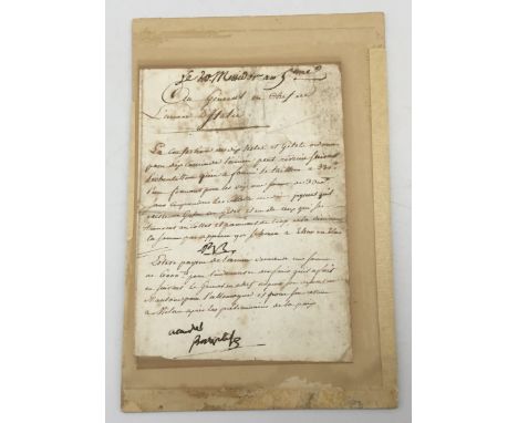 Two orders signed by Napoleon, as General in Chief of the Army of Italy. Comprising of a single sheet, mounted on a card back