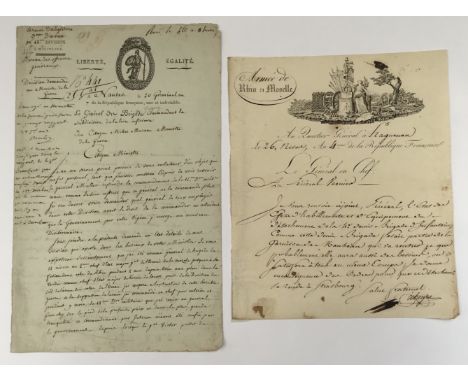 2 early 19th century letters, written by French Revolutionary War, and Napoleonic War Generals, Achille Claude-Marie Tocip Gr