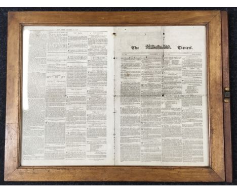 An oak framed and glazed original late 18th century Times Newpaper, celebrating Nelsons victory at Rosetta. A double sided br