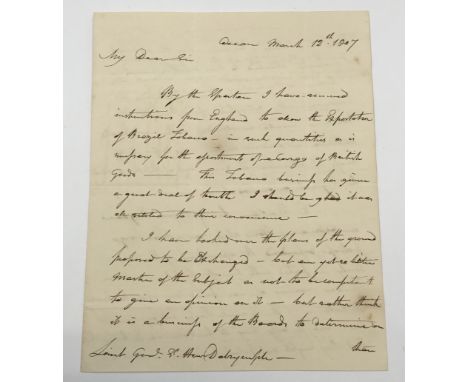 1807 dated letter, autographed by Cuthbert Collingwood, 1st Baron Collingwood (1748 - 1810).Dating from March 12th 1807 and s