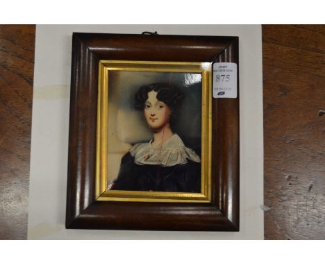 A portrait miniature of Isabella Boyd, wife of General Mossom Boyd, probably on porcelain under glass.
