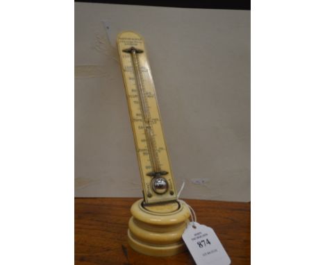 An early 20th century ivory thermometer by Watkins &amp; Hill, London.