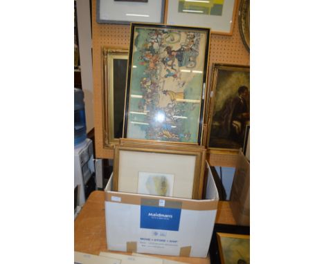 A quantity of paintings and prints.