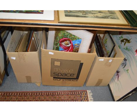 A quantity of paintings and prints.