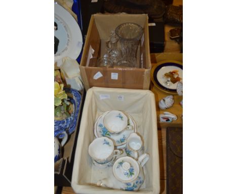 A Royal Albert Forget-me-not tea for two service, cut glass items etc.