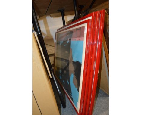 A group of four decorative colour prints, uniformly framed and glazed.
