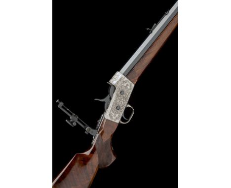 PEDERSOLI AN ENGRAVED .375 MAGNUM 'MODEL LONG RANGE CREEDMORE' ROLLING-BLOCK RIFLE, serial no. RO7856, cat no. 3523, 30in. he