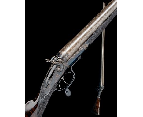 E.M. REILLY & CO. AN 8-BORE DOUBLE-BARRELLED ROTARY-UNDERLEVER HAMMERGUN, serial no. 23153, 45in. nitro reproved bold damascu