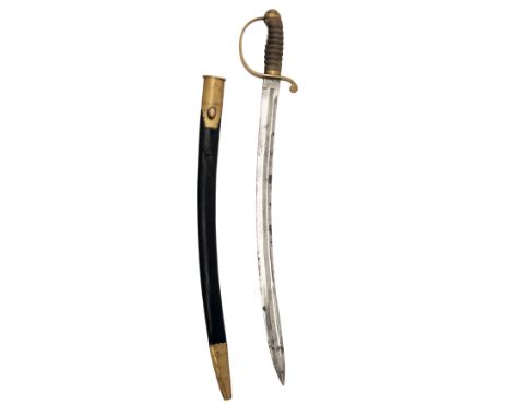 A BRITISH MID-VICTORIAN CONSTABULARY HANGERcirca 1855, with curved broad fullered 23 1/2in. spear-point blade false edged for