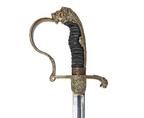 W.K.C. & CO., SOLINGENA GERMAN PRE WORLD WAR ONE ARTILLERY OFFICER'S SWORD,circa 1890, with slightly curved narrow 30 1/2in. 