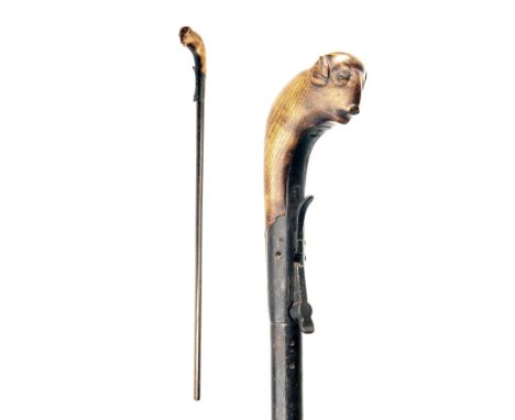 A 32-BORE PERCUSSION UNDER-HAMMER WALKING-STICK SHOTGUN, UNSIGNED, no visible serial number,circa 1845, with turn-off 28 3/4i