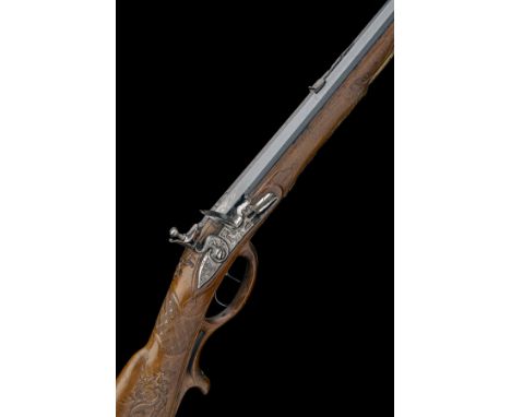 ANDREAS AUER IN LAUFFEN,A 30-BORE FLINTLOCK SINGLE-BARRELLED SPORTING RIFLE , no visible serial number,circa 1740, with 28 1/