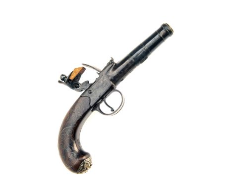 ARCHER, LONDONA 26-BORE FLINTLOCK CANNON-BARRELLED BOXLOCK OVER-COAT PISTOL, no visible serial number,the mounts hallmarked f