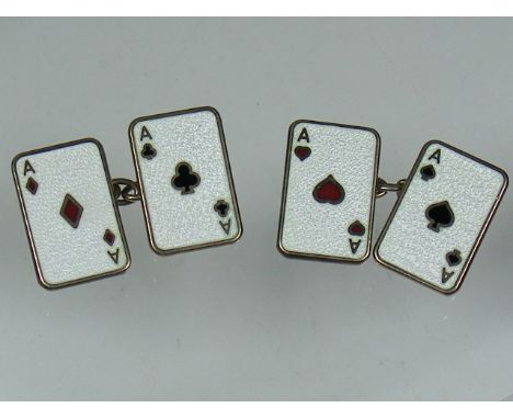 A Gents Pair Of Enamelled Playing Card Cufflinks