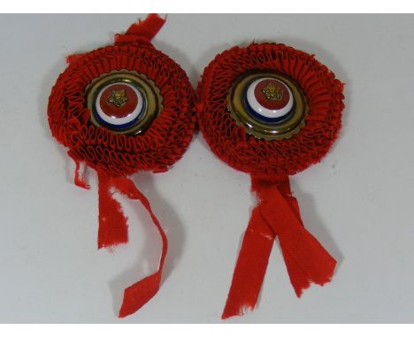 A Pair Of Antique Horse Brass & Ceramic Rosettes