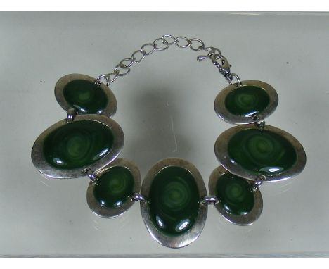 A White Metal & Jade Bracelet