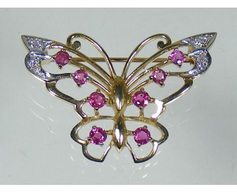 A Ruby & Diamond Gold Butterfly Brooch