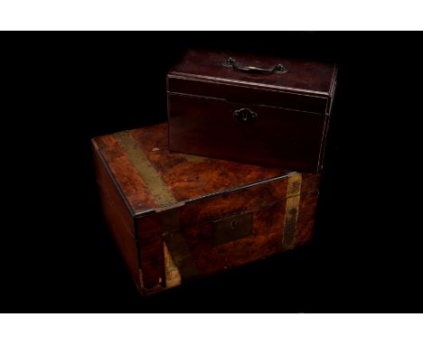 An Art Deco period sewing box and contents, together with a Victorian mahogany tea caddy, a Victorian walnut and brass writin