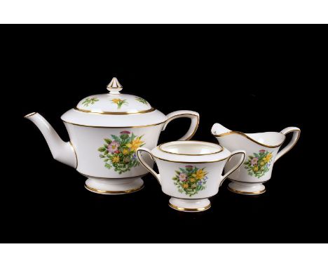 A Worcester Wild Flowers six setting tea set, comprising tea pot, milk jug, sugar bowl, cups and saucers and side plates, all