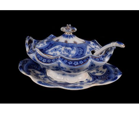 A Victorian blue and white pottery tureen and ladle, together with a Royal Doulton part tea set, an Adam's jug and a Paragon 