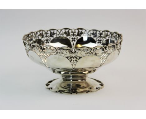 A mid 20th century silver rose bowl, Mappin &amp; Webb Ltd, Sheffield 1959, the circular floral form bowl with pierced foliat