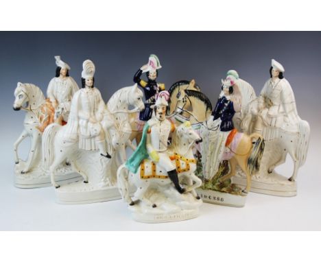 A group of six Staffordshire flatback figures, 19th century and later, comprising: a portrait figure of Louis Napoleon, model