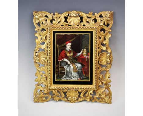 Continental school (circa. 1800), Gouache on ivory, Portrait of Pope Clement IX (probably) facing dexter, 18cm x 12cm, Gilt f