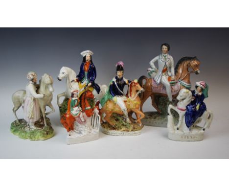A group of six Staffordshire flatback figures, 19th century and later, comprising: a portrait figure of the Prince of Wales, 