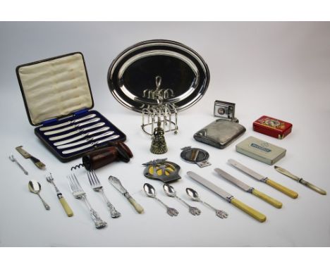 A selection of silver and silver plated items, to include, a set of nine fish knives and forks, Martin, Hall &amp; Co, Sheffi