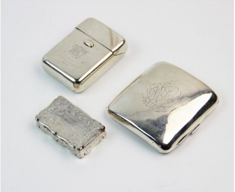 A Victorian silver cigarette case, A &amp; J Zimmerman Ltd, Birmingham 1896, of plain polished square form, the hinged cover 