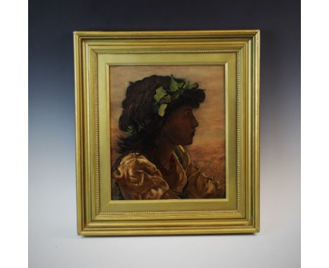 E Pomeroy,  Oil on canvas, Portrait of a young girl in the manner of the Aesthetic Movement,  Signed lower right,  34.5cm x 2