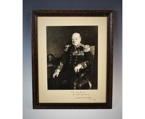 WINSTON CHURCHILL INTEREST: A portrait inscribed and signed by Winston Churchill, the inscription reading 'With many thanks f